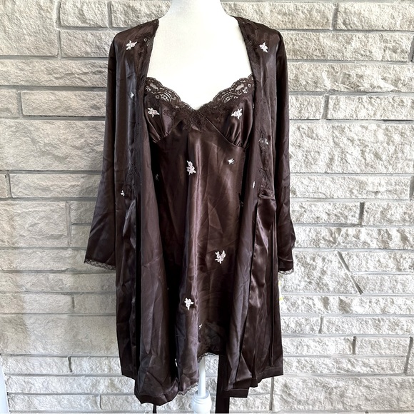 Morgan Taylor intimates women M two-piece robe nightgown chocolate NWT - Picture 1 of 14